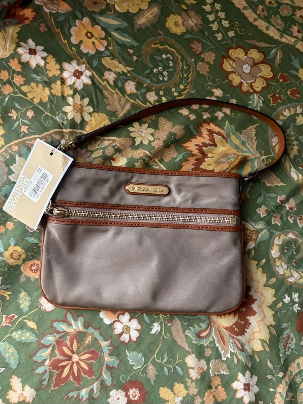 Michael Kors Brown Wristlet with Tan Trim